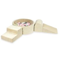 Piankowy plac zabaw z basenem okrągłym 90x30 Velvet soft beżowy + 200 piłek (jasny róż, jasny złoty, perła, srebrne)