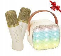 ZESTAW DO KARAOKE Z DWOMA MIKROFONAMI BLUETOOTH LED BEŻOWY