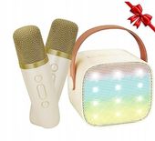 ZESTAW DO KARAOKE Z DWOMA MIKROFONAMI BLUETOOTH LED BEŻOWY