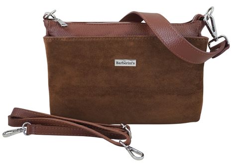 Pojemna torebka listonoszka ze skóry i zamszu - Brązowa na Arena.pl