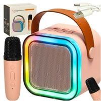 Zestaw Do Karaoke Mikrofon + Głośnik Przenośny Bluetooth Usb Led Różowy