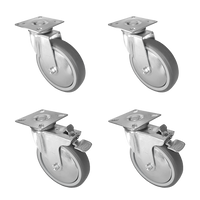 Zestaw jezdny Fi 125, Gumowane, łożysko kulkowe, 2 x z hamulcem + 2 x bez