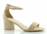Sandały zamszowe na słupku 6 cm. pasek beżowe Rozmiar obuwia - 39