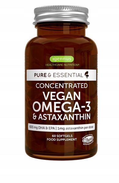 Kwasy Omega 3 z ALG morskich DHA EPA 600 mg z ASTAKSANTYNĄ Vegan Igennus zdjęcie 1