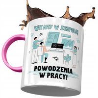 Kubek Różowy Na Powitanie Przywitanie W Pracy Z Nadrukiem Ze Zdjęciem