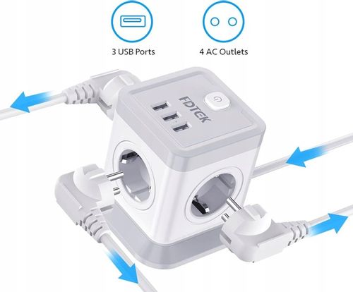 LISTWA ANTYPRZEPIĘCIOWA KOSTKA OCHRONNA 7w1 !! 4 GNIAZDKA + 3 USB JAKOŚĆ !! na Arena.pl