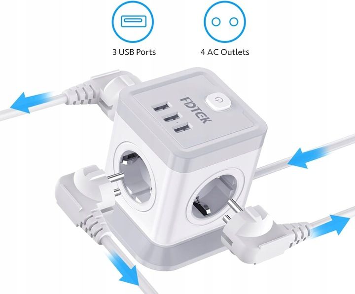 LISTWA ANTYPRZEPIĘCIOWA KOSTKA OCHRONNA 7w1 !! 4 GNIAZDKA + 3 USB JAKOŚĆ !! zdjęcie 8