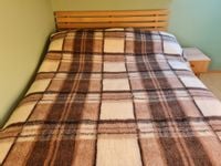 Koc wełniany żakardowy 155x200 krata kremowy brązowy