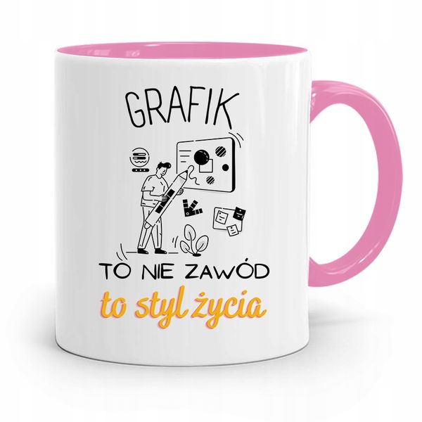 Kubek Różowy Dla Grafika To Nie Zawód To Styl Z Nadrukiem Ze Zdjęciem zdjęcie 1