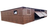 GARAŻ BLASZANY 12m x 5m poziom - spad tył 4x Brama - ciemny orzech 12x5