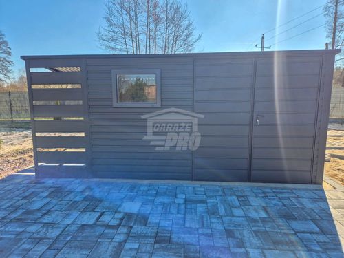 Schowek Domek Ogrodowy 4x2m + wiata 1m brama 2x okno dach GP615 na Arena.pl