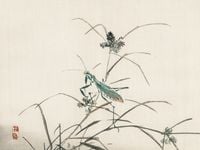 Plakat 20x15cm Grasshopper, Kōno Bairei Japoński Vintage do Salonu