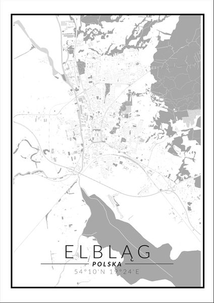 Elblag mapa czarno biała - plakat 40x50 cm zdjęcie 1