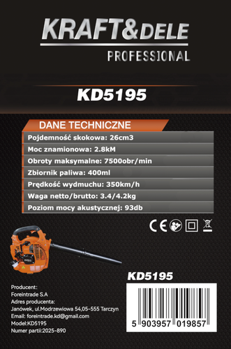 Dmuchawa spalinowa 2,8KM 350km/h KD5195 na Arena.pl