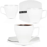 FILIŻANKA ZE SPODKIEM 220ML KPL. IZABELLA PORCELANOWA BIAŁA DO KAWY HERBATY