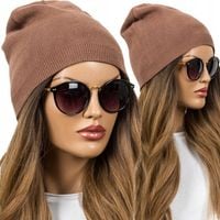 CZAPKA DAMSKA z wełną CIEPŁA Wywijana Beanie Modna Podwójna KOLORY