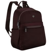 bordowy plecak damski wykonany z poliestru, zawieszony na regulowanych