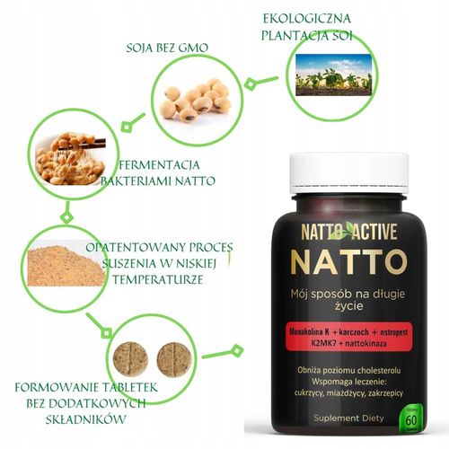 Natto Active Monakolina K witamina K2 MK-7 Nattokinase 60 eko tabletki na Arena.pl