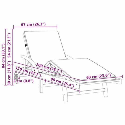 Leżak 2 pcs Czerwony 200 x 67 x 84cm Lite drewno akacjowe na Arena.pl