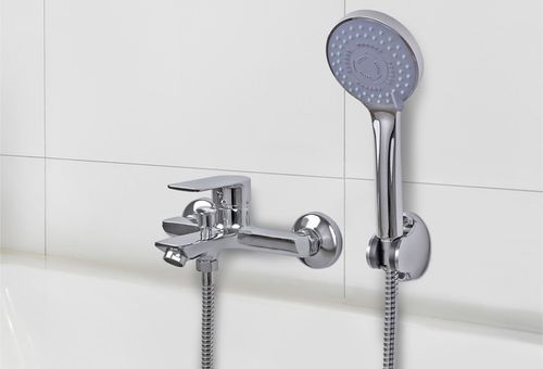 Bateria wannowa ścienna z prysznicem chrom zestaw do wanny łazienkowy na Arena.pl