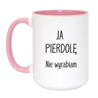 KUBEK "JA PIERODLĘ! NIE WYRABIAM" Wzór - Duży Biało-Różowy 450 ml