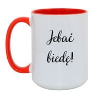 KUBEK "JEBAĆ BIEDĘ!" Wzór - Duży Biało-Czerwony 450 ml
