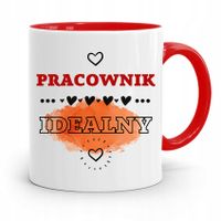Dla Pracownika Kubek Czerwony Pracownik Idealny Z Nadrukiem Ze Zdjęciem