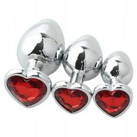 Korki Analne Stalowe z Serduszkiem Zestaw 3 Rozmiary Sex Gadżety Erotyczne