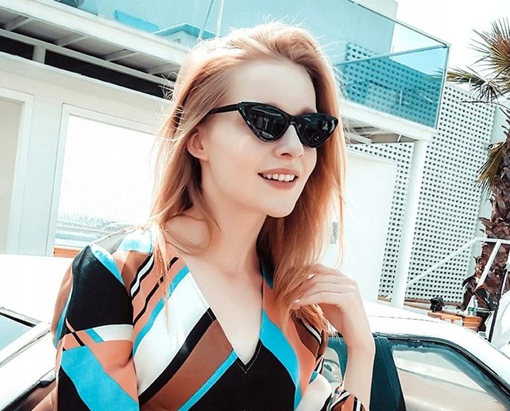 Okulary pilotki KOCIE OKO czarne PROSTOKĄTNE retro Damskie Przeciwsłoneczne zdjęcie 12