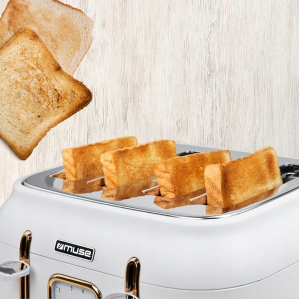 TOSTER OPIEKACZ 4 TOSTY RETRO 1800W NA 4 TOSTY BIAŁY/ZŁOTY MUSE MS-131W zdjęcie 7