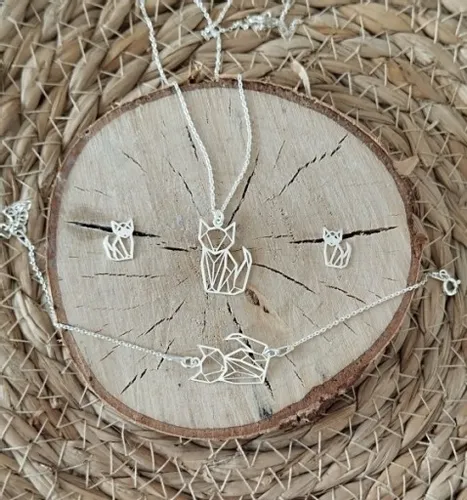 KOMPLET BIŻUTERII SREBRNEJ Z KOTKIEM KOTY KOTKI ORIGAMI 925 na prezent na Arena.pl