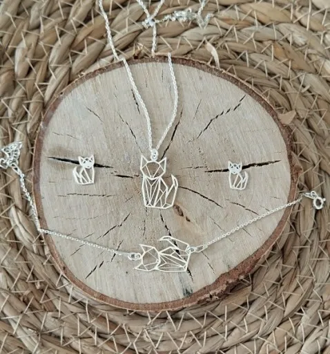 KOMPLET BIŻUTERII SREBRNEJ Z KOTKIEM KOTY KOTKI ORIGAMI 925 na prezent zdjęcie 2