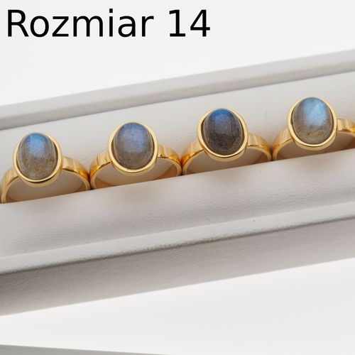 Pierścionek z Labradorytem owalnym w srebrze złoconym 14 (Średnica wewnętrzna 17 mm) +/- 2 rozmiary regulacji na Arena.pl