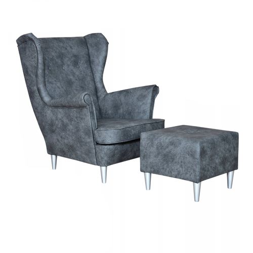 SZARY fotel uszak eko skóra skandynawski z podnóżkiem Ari Family Meble na Arena.pl