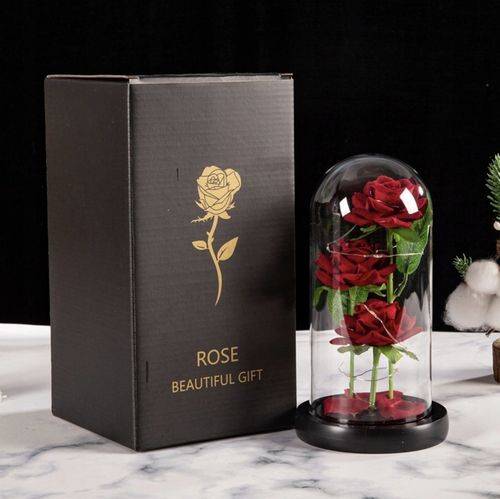 WIECZNA RÓŻA W SZKLE PREZENT NA WALENTYNKI ŚWIECĄCA LED BATERIE + PUDEŁKO na Arena.pl