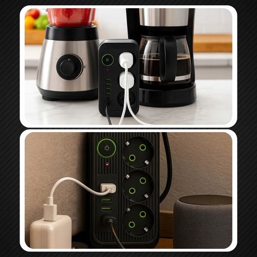 PRZEDŁUŻACZ LISTWA ZASILAJĄCA 1.8M 3 GNIAZDA 230V + 5X USB USB-C ŁADOWARKA na Arena.pl