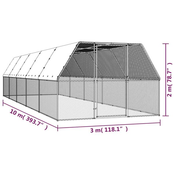 Klatka zewnętrzna dla kurcząt, 3x10x2 m, stal galwanizowana zdjęcie 5