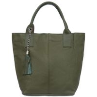 VERA PELLE torebka damska skórzana shopper z długimi rączkami V619 oliwkowa