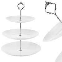 PATERA TRZYPOZIOMOWA PIĘTROWA STOJAK NA ciasto owoce AGNES BIAŁA SZKŁO OPAL