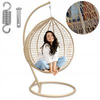 FOTEL WISZĄCY KOKON OGRODOWY KOSZ BUJANY HUŚTAWKA ZE STELAŻEM XXL BEŻOWY