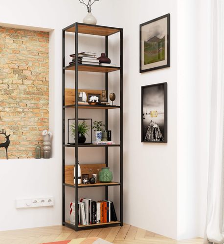 Regał industrialny metalowy 50 cm - czarny-dąb craft - 6 półek na Arena.pl