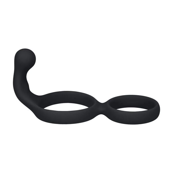 Silicone Double Cockring With Anal Stimulator - Black zdjęcie 4