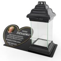 Znicz czarny z podstawką serce i zdjęciem dla dziadka