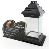 Znicz czarny z podstawką serce i zdjęciem dla dziadka