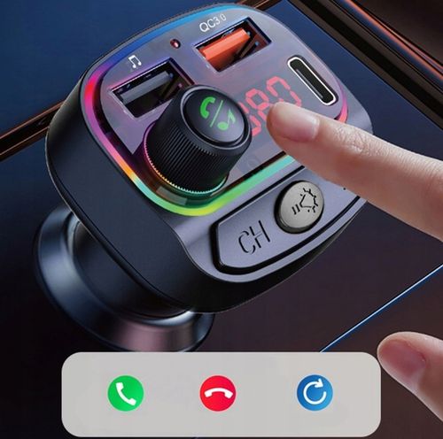 Transmiter bluetooth FM samochodowy SZYBKA ładowarka PD 24W QC3.0 USB-C RGB na Arena.pl