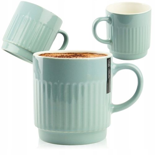 CERAMICZNY KUBEK NA KAWĘ HERBATĘ BŁĘKITNY ZDOBIONY 440 ML NA PREZENT na Arena.pl