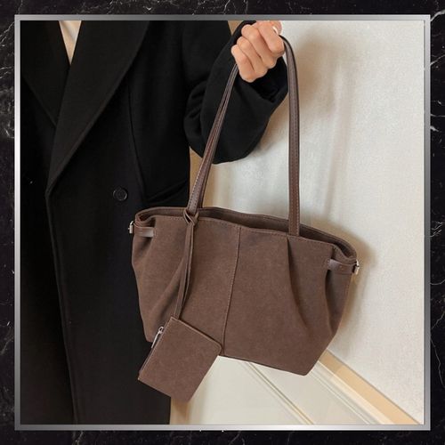 Torebka Shopper Damska Zamszowa A4 Na Ramię Brązowa Torba Elegancka Pojemna na Arena.pl