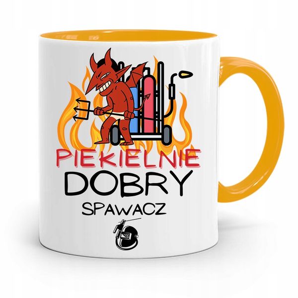 Kubek Żółty Spawacza Piekielnie Dobry Spawacz Z Nadrukiem Ze Zdjęciem zdjęcie 1