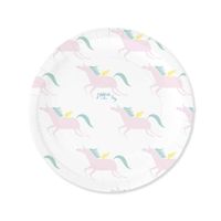Talerzyki papierowe jednorożce różowe pastelowe, 23 cm 6 szt.
