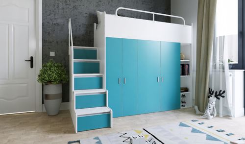 Łóżko piętrowe JSM2 90x200 + duża szafa i otwarty regał szary kolor na Arena.pl